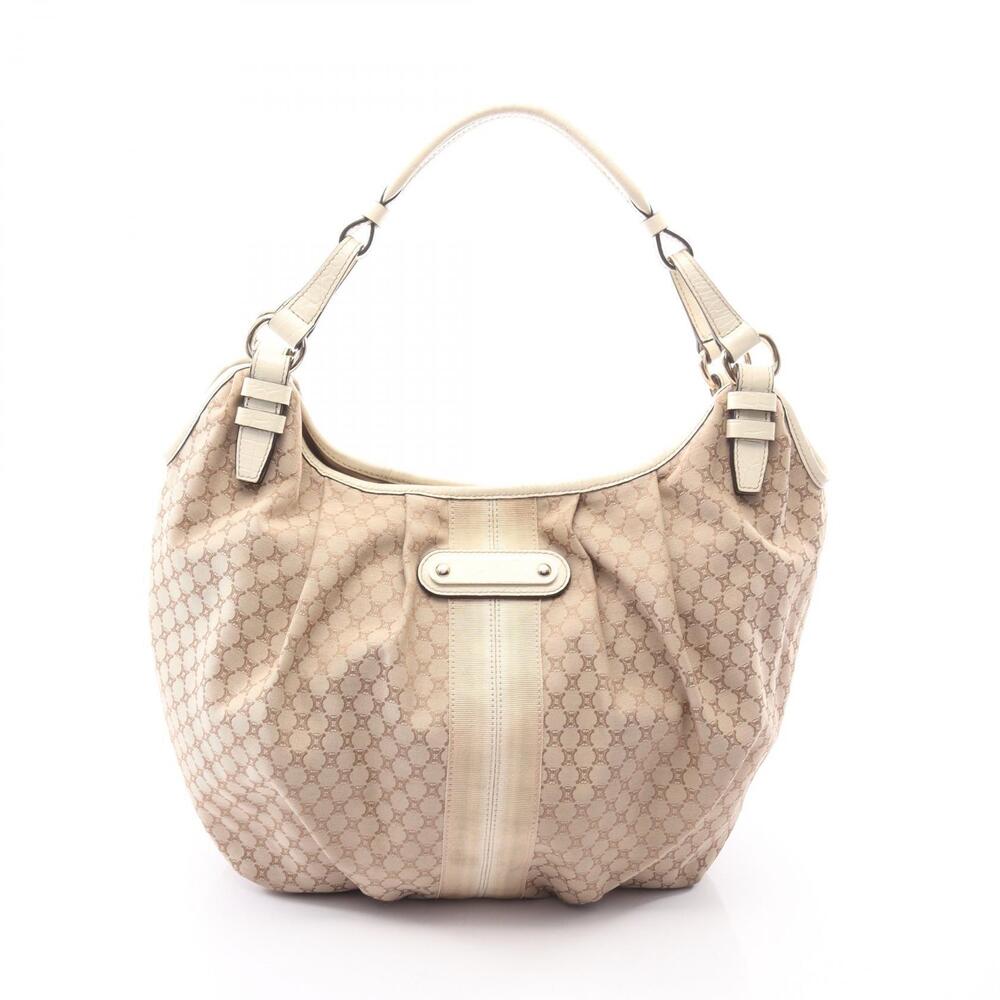 Celine Macadam Hobo Bag Canvas Leather Beige Cream White